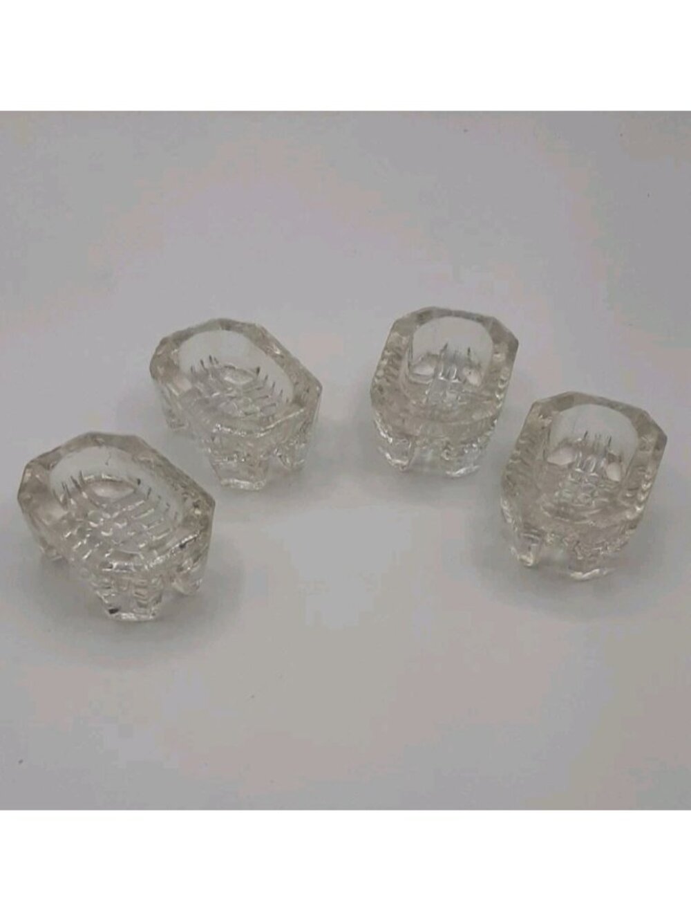 Vintage Set of 4 Cut Glass Rectangular Footed Open Salt Cellars